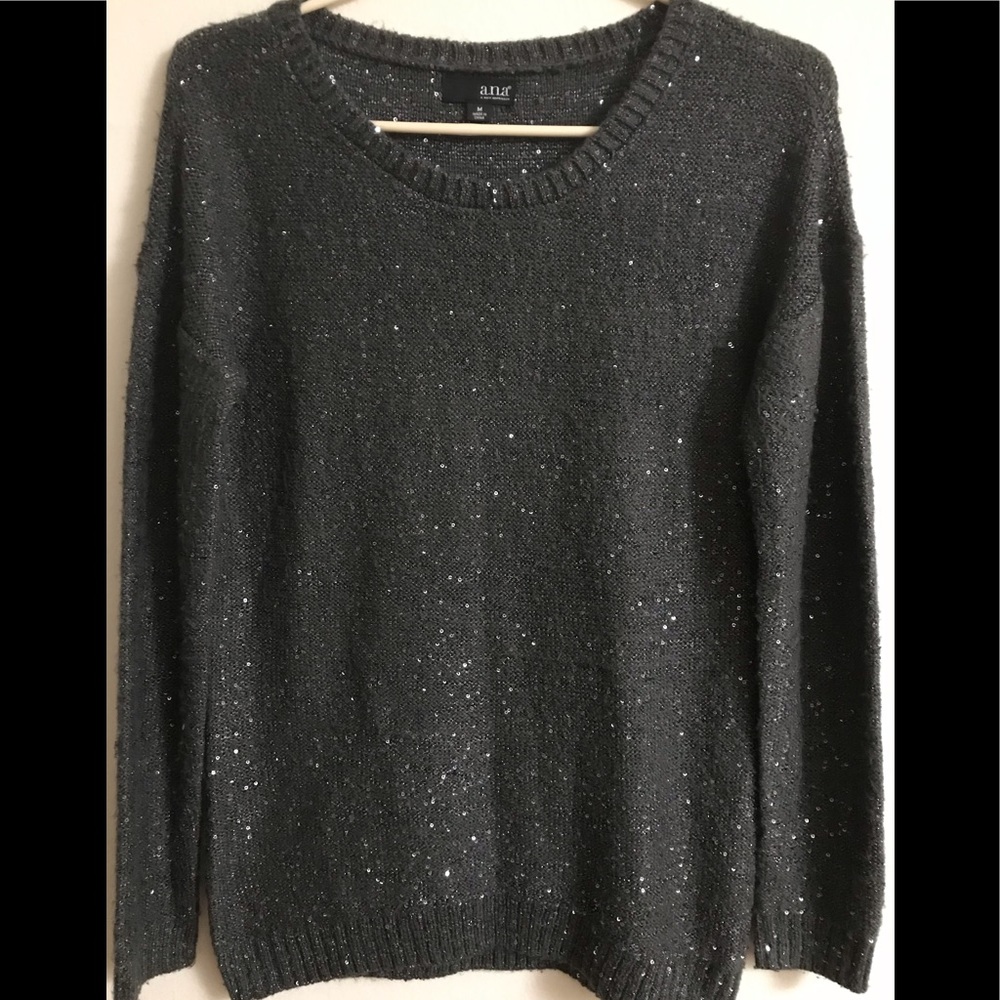 Charcoal Gray Sparkle Round Neck Sweater
